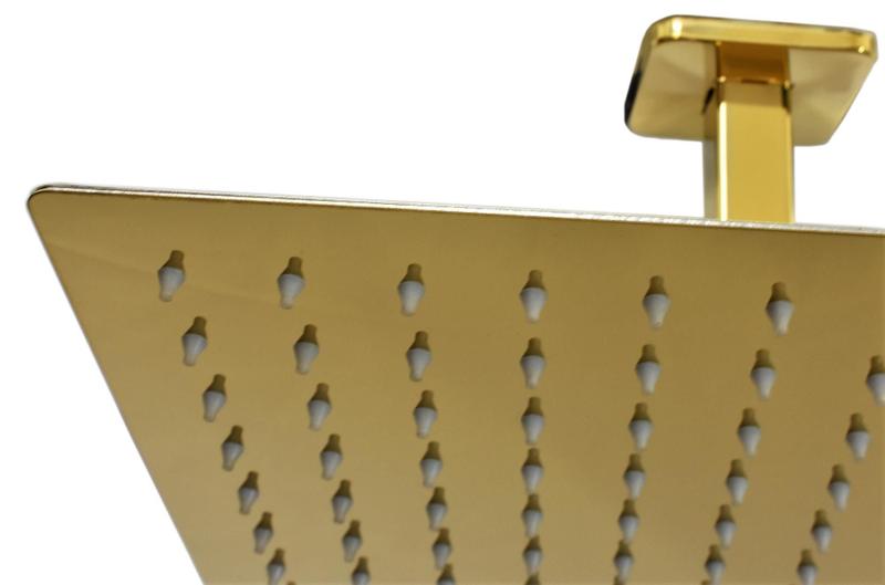 Imagem de Chuveiro Ducha Inox Slim Quadrada Dourada 30 cm com Braço de Teto em 10 cm Gold