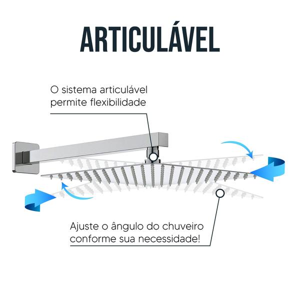 Imagem de Chuveiro Ducha Quadrado Slim Inox 20 x 20 cm com Braço Cromado