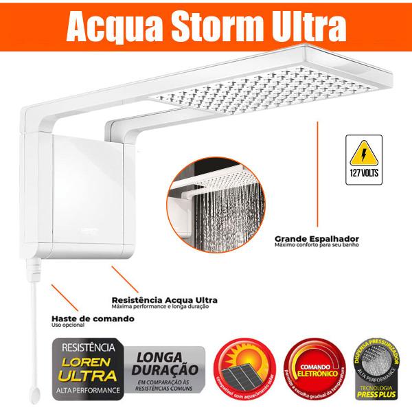 Imagem de Chuveiro E Ducha a Gas Elétrico Lorenzetti White Acqua Storm Ultra 110v 5500w