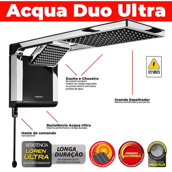 Imagem de Chuveiro E Ducha Para Aquecedor Solar Black Inox Acqua Duo Ultra 110v 5500w