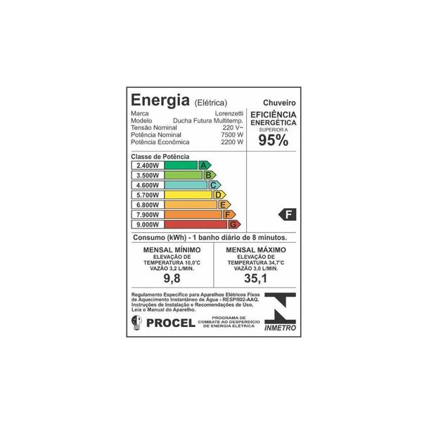 Imagem de Chuveiro Elétrico 7500w 220v Futura Eletrônica Branco - Lorenzetti