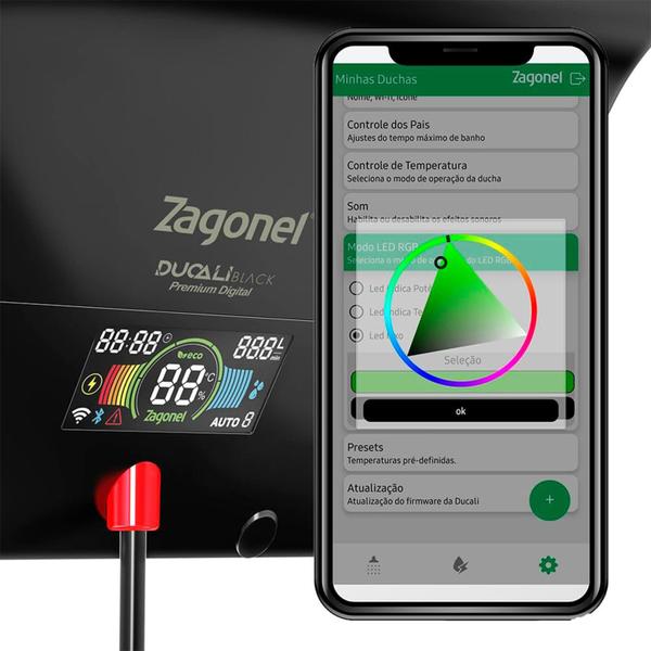Chuveiro Elétrico Digital com Controle pelo Celular Zagonel - Zagonel Imagem de Chuveiro Elétrico Digital com Controle pelo Celular Zagonel