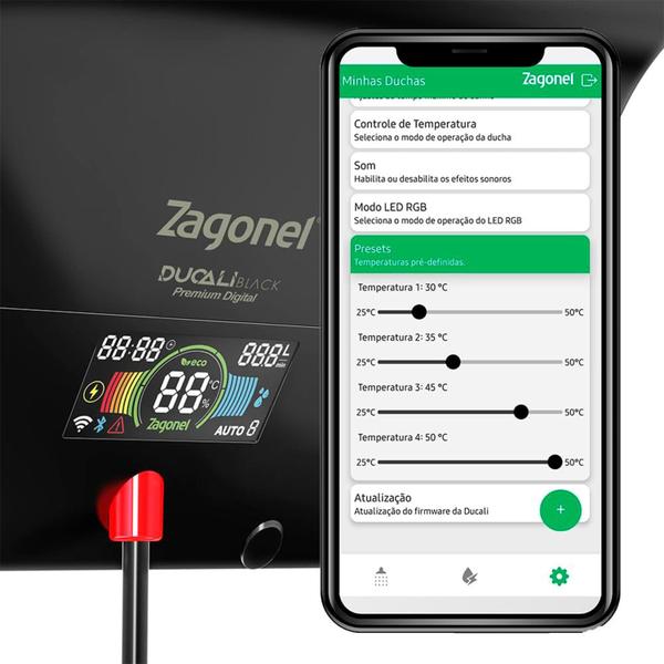 Chuveiro Elétrico Digital com Controle pelo Celular Zagonel - Zagonel Imagem de Chuveiro Elétrico Digital com Controle pelo Celular Zagonel