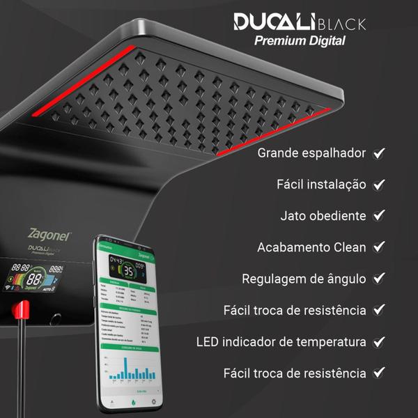 Imagem de Chuveiro Elétrico Digital Preto Bluetooth Wi-Fi LED Zagonel