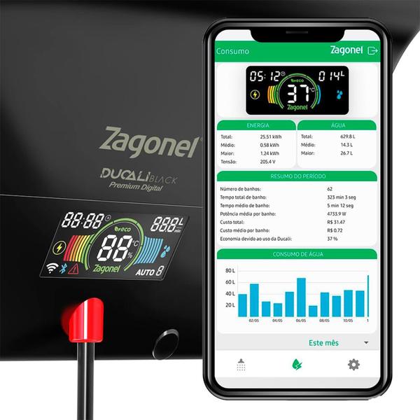 Imagem de Chuveiro Elétrico Digital Preto Bluetooth Wi-Fi LED Zagonel