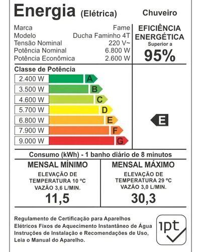 Imagem de Chuveiro Elétrico Ducha Faminho 4t 6800w 220v Baixa Pressão Cor Branco Potência 6800 W