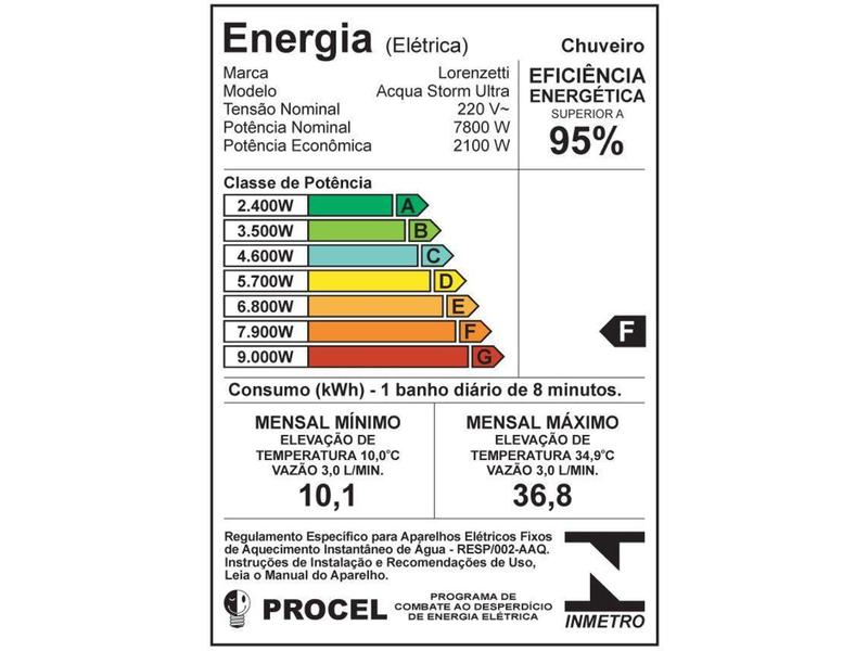 Imagem de Chuveiro Elétrico Lorenzetti Acqua Storm Ultra  - 7800W Branco Temperatura Gradual