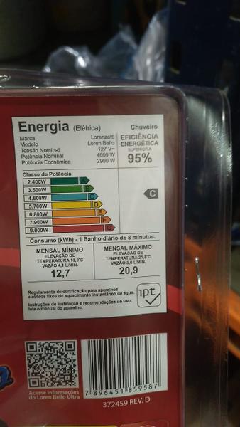 Imagem de Chuveiro Elétrico Lorenzetti Bella Banho Com Cano Branca 4600w 127v