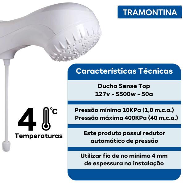 Imagem de Chuveiro Elétrico Sensetop 4 Temperaturas Tramontina 127v