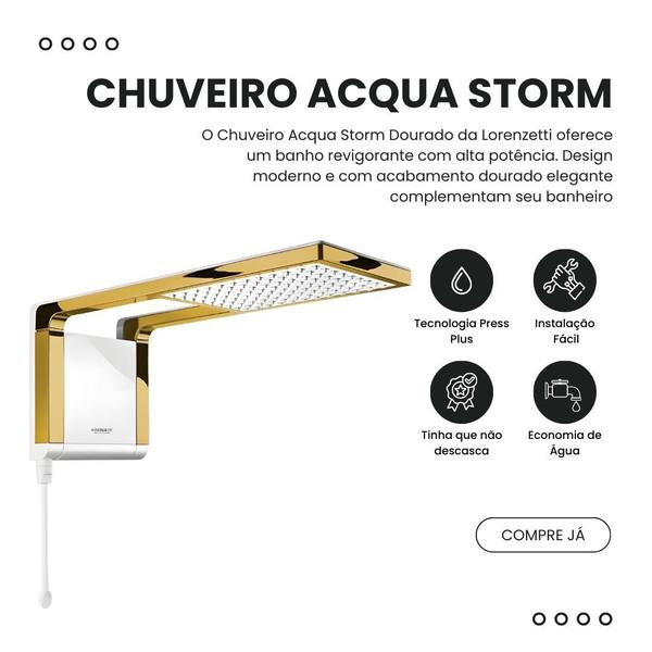 Imagem de Chuveiro Elétrico Turbo Acqua Ultra Dourado 7800w 220v Lorenzetti + Acabamento Quadrado Metal Dourado Pardao Deca