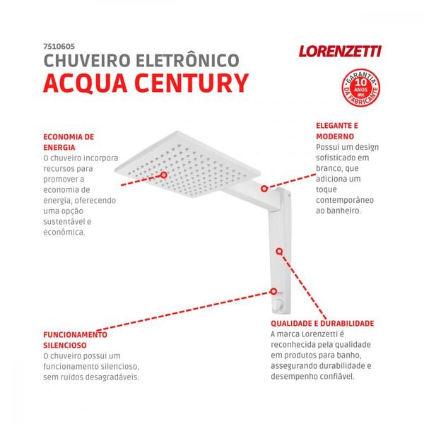 Imagem de Chuveiro Eletrônico Acqua Century Branco 127V 5500W Lorenzetti