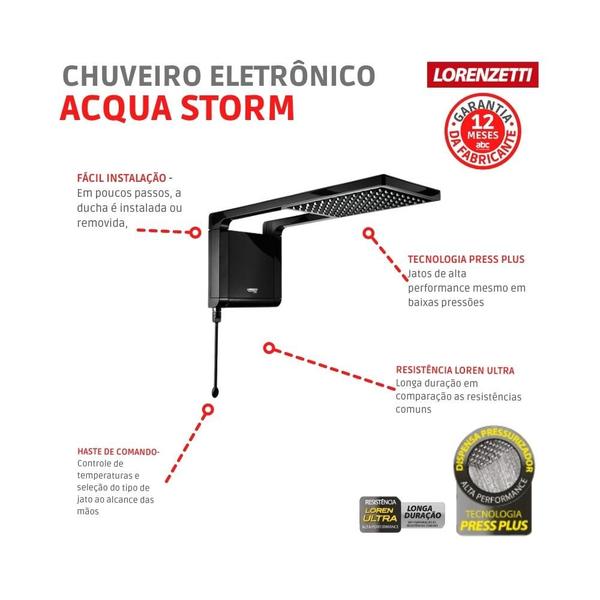 Imagem de Chuveiro Eletrônico Acqua Storm Ultra 220v 7800w Preto Loren