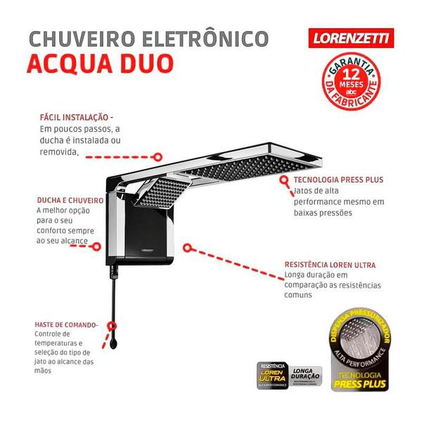 Imagem de Chuveiro Eletrônico Lorenzetti Acqua Duo Cromado 127v 5500w