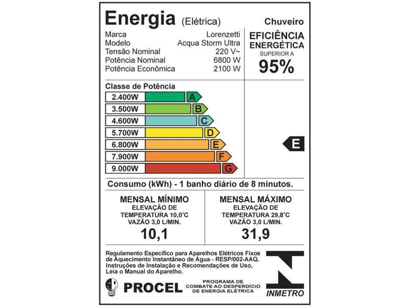 Imagem de Chuveiro Eletrônico Lorenzetti Acqua Storm Ultra - 6800W Branco e Cromado Temperatura Gradual