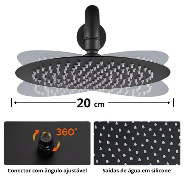 Imagem de Chuveiro Externo Inox Preto Automático Ducha Redonda