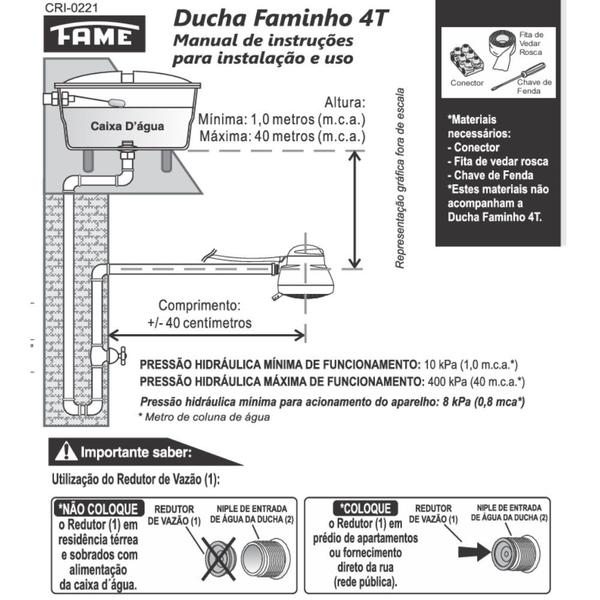 Imagem de Chuveiro Faminho Black 4T Ducha C/ Cano 30cm 220V 6800W Fame