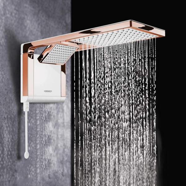 Chuveiro Gourmet Quadrado de Luxo Branco Rosa Acqua Duo Ultra 220v 7800w - Lorenzetti Imagem de Chuveiro Gourmet Quadrado de Luxo Branco Rosa Acqua Duo Ultra 220v 7800w