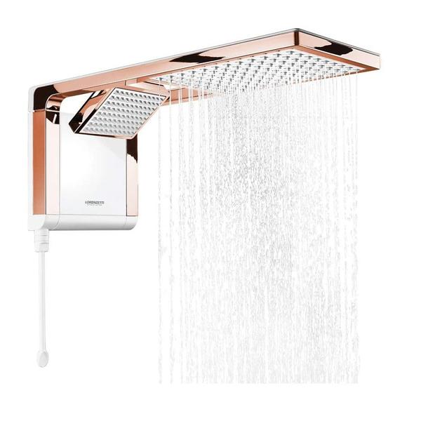 Chuveiro Gourmet Quadrado de Luxo Branco Rosa Acqua Duo Ultra 220v 7800w - Lorenzetti Imagem de Chuveiro Gourmet Quadrado de Luxo Branco Rosa Acqua Duo Ultra 220v 7800w
