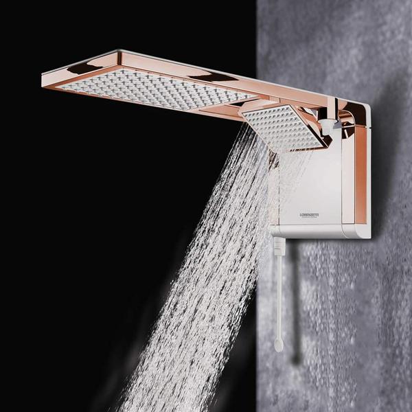 Chuveiro Gourmet Quadrado de Luxo Branco Rosa Acqua Duo Ultra 220v 7800w - Lorenzetti Imagem de Chuveiro Gourmet Quadrado de Luxo Branco Rosa Acqua Duo Ultra 220v 7800w