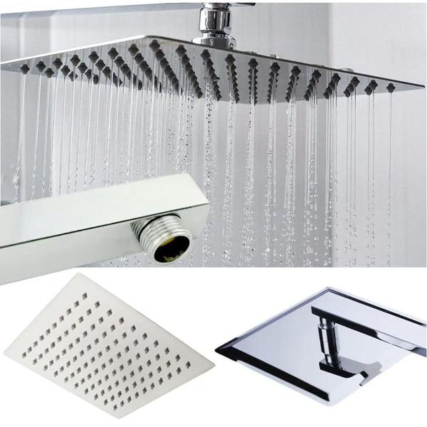 Imagem de Chuveiro Inox Quadrado Slim Suporte Braço Ducha Banheiro Cromada Banho