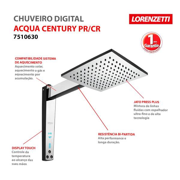 Imagem de Chuveiro Lorenzetti Acqua Century Digital Preto 127v 5500w