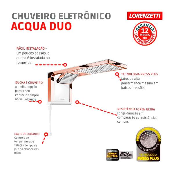 Imagem de Chuveiro Lorenzetti Acqua Duo Branco/Rose Gold 220v/7800w