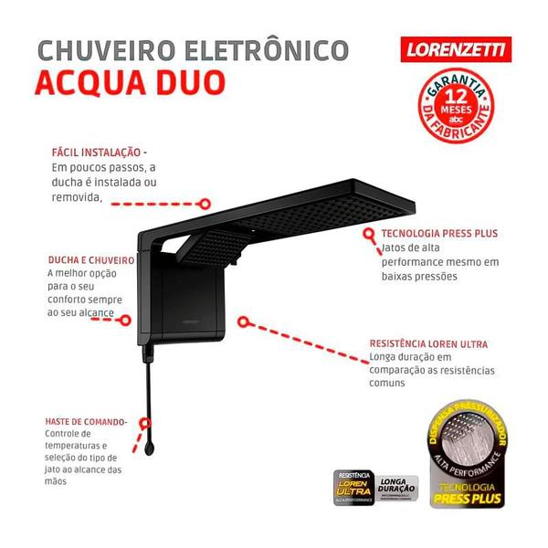 Imagem de Chuveiro Lorenzetti Acqua Duo Preto Matte Black 127v 5500w