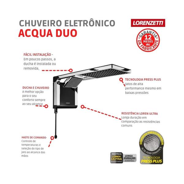 Imagem de Chuveiro Lorenzetti Acqua Duo Ultra 127V/5500W Preto/Cromado