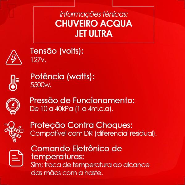 Chuveiro lorenzetti acqua jet ultra branco/cromado 127v 5500w Imagem de Chuveiro lorenzetti acqua jet ultra branco/cromado 127v 5500w