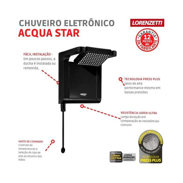 Imagem de Chuveiro Lorenzetti Acqua Star Ultra 220V/6800W Preto