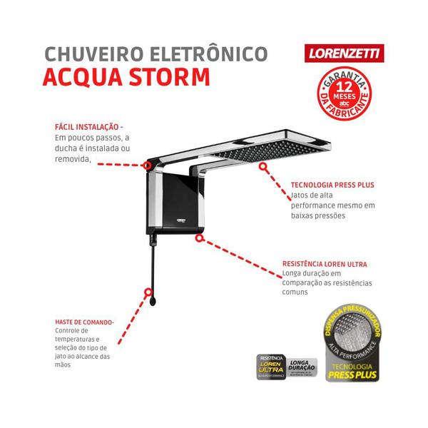 Imagem de Chuveiro Lorenzetti Acqua Storm Ultra 220V/6800W Preto/Cromado