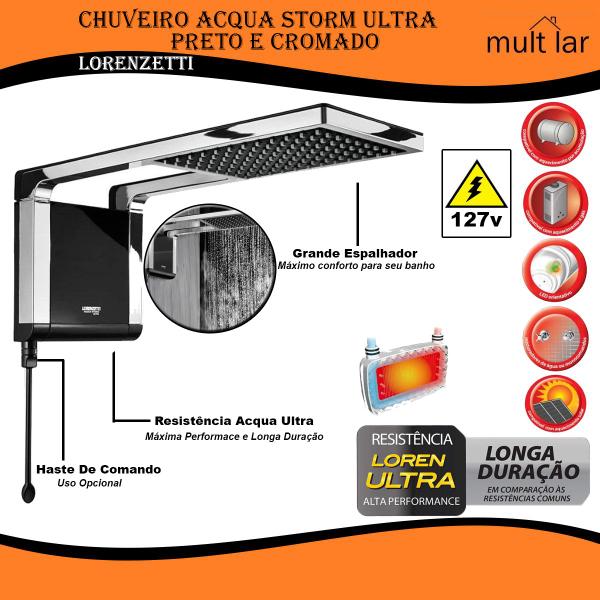 Imagem de Chuveiro Lorenzetti Mod.7510056 Acqua Strom Ultra Preto e Cromado 127v 5500w