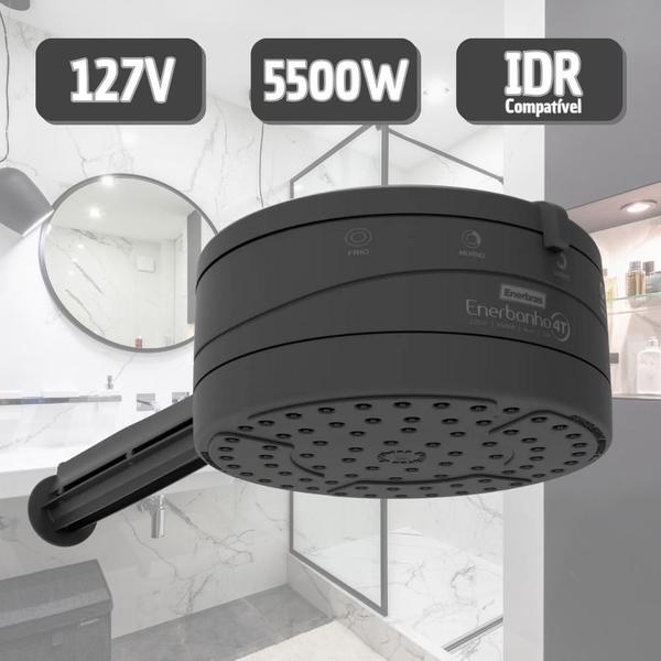 Imagem de Chuveiro Preto 4 Temperaturas Ducha 127V 5500W Com Braço