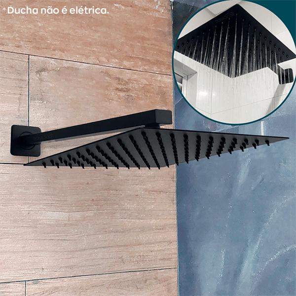 Imagem de Chuveiro preto ducha 20 Cm Fosco black Quadrado 20x20 Braço 40 Cm