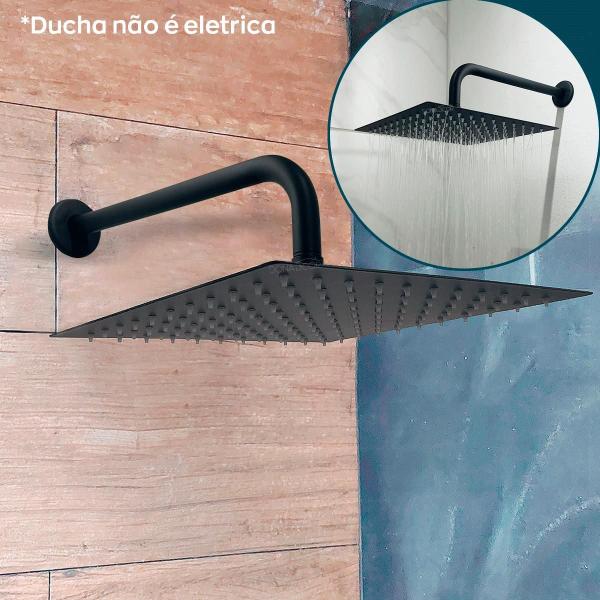 Imagem de Chuveiro Preto Quadrado 30X30 Ducha Fria Slim Cascata 30Cm