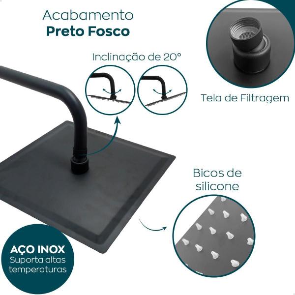 Imagem de Chuveiro Quadrado 20X20 Preto Inox Ducha Slim A Gas Banheiro