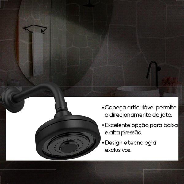 Imagem de Chuveiro rainha auto limpante abs com cano inox preto fosco