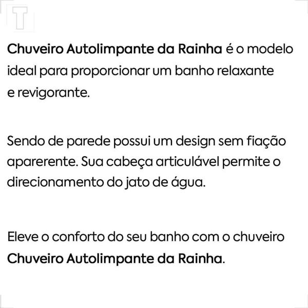 Imagem de Chuveiro rainha auto limpante abs com cano inox preto fosco