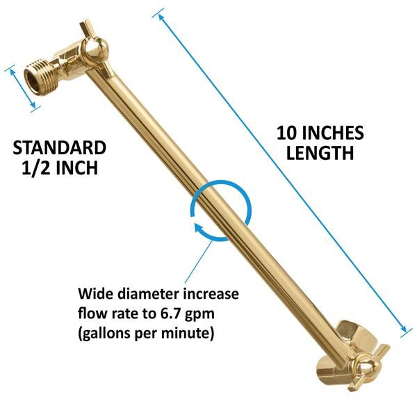 Imagem de ChuveiroMaxx, 10 polegadas aço inoxidável Extensor de braço de chuveiro ajustável, altura ajustável e ângulo para fixo, chuva, chuveiro portátil, conector Universal NPT 1/2 polegadas, acabamento de latão polido