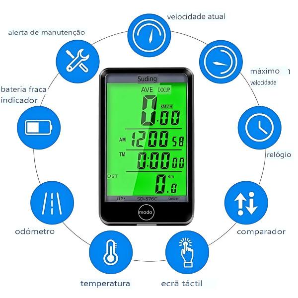 Imagem de Ciclo Computador Velocímetro Bike Sem Fio Luz Noturna 27 Funções