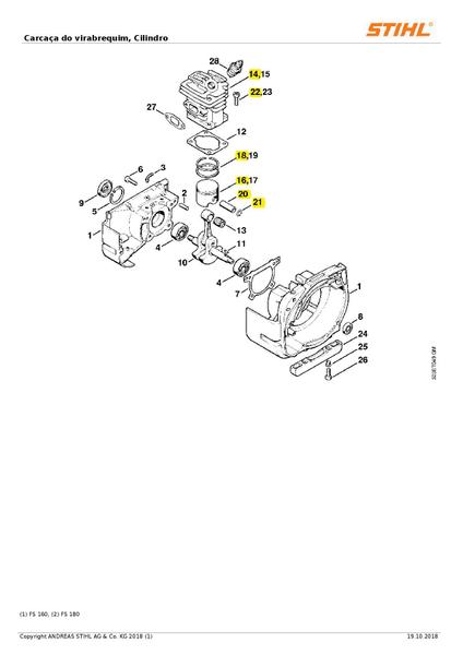 Imagem de Cilindro com Pistão 35mm para Roçadeira Stihl FS160