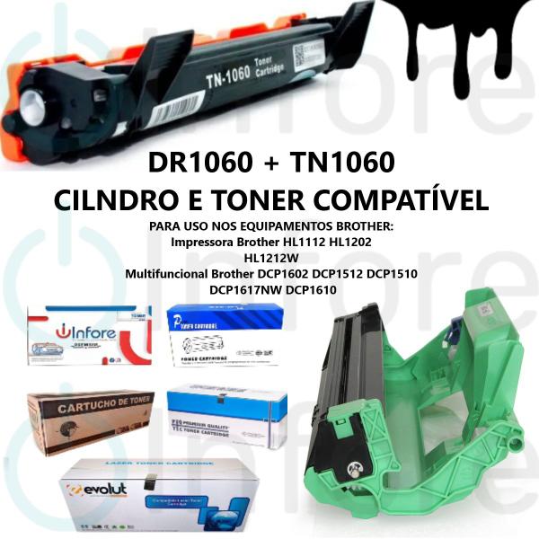 Imagem de Cilindro Fotocondutor DR1060 + Toner TN1060 Compatível DCP1602 DCP1512 DCP1617NW HL1112 HL1202