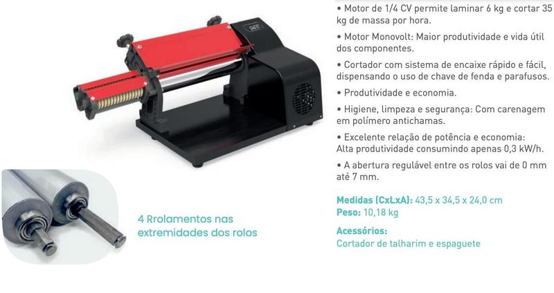 Imagem de Cilindro Laminador de massa Elétrico 28cm AND Cortador Preto