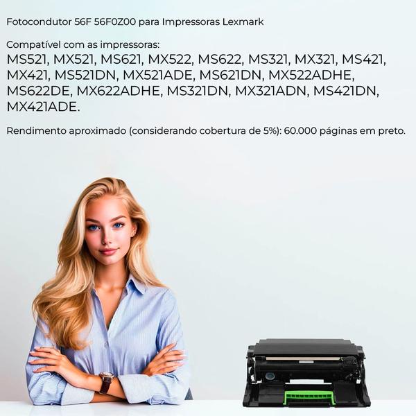 Imagem de Cilindro Lexmark Mx-410 Mx-511de Mx-310 Ms-315 Ms-415 56F0Z00 Compatível