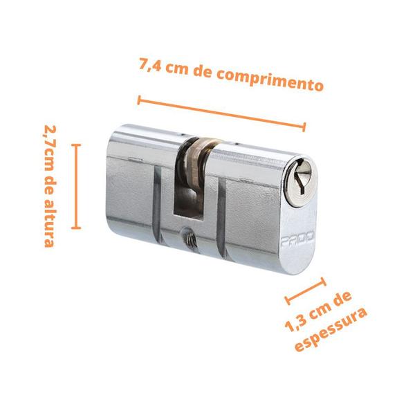 Imagem de Cilindro miolo tambor para fechadura pado concept cromado 74mm (7,4cm) c/ parafuso