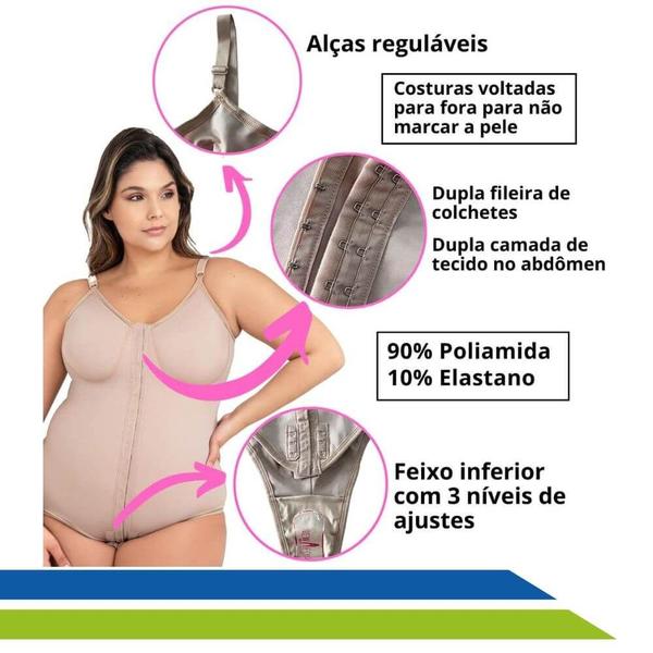 Imagem de Cinta Body Plus Size com Alças, Colchetes Frontais e Reforço Abdômen New Form 60602