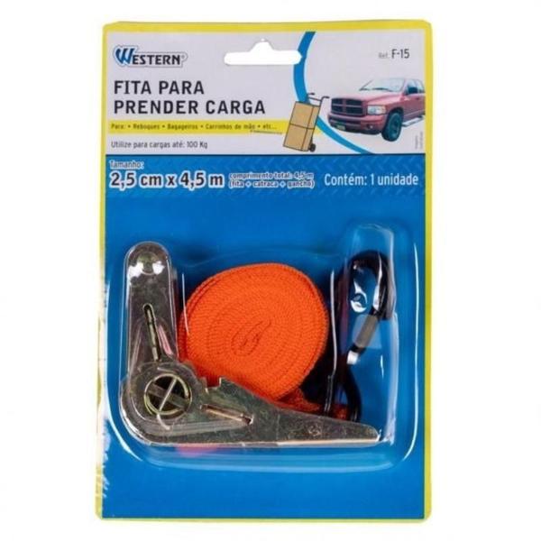 Cinta com Catraca para Amarração de Garga até 100 KG 4,5 Metros x 2,5 CM F-15 WESTERN Imagem de Cinta com Catraca para Amarração de Garga até 100 KG 4,5 Metros x 2,5 CM F-15 WESTERN