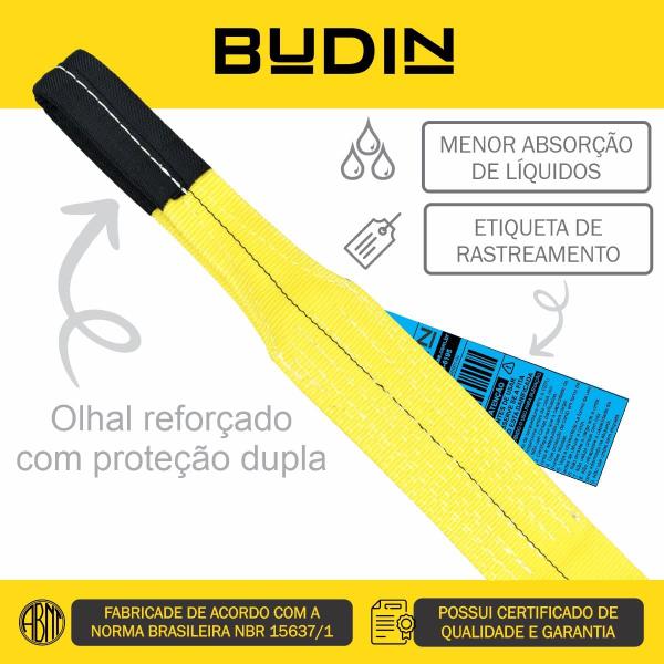 Imagem de Cinta De Reboque E Arraste Budin - 70 Toneladas X 3 Metros 150mm Largura para rebocar carro, caminhão, trator, máquinas