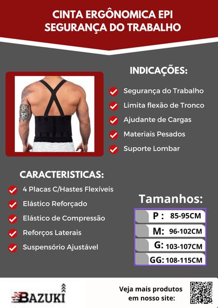 Imagem de Cinta Ergonômica EPI Segurança lombar Coluna Ajudante Cargas