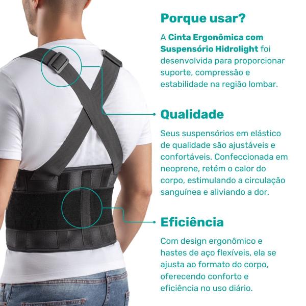 Imagem de Cinta Ergonômica Postural com Suspensório Ortopédico Hidrolight